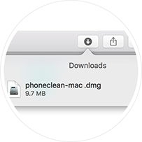 Computer screen with PhoneClean - Mac DMG button highlighted