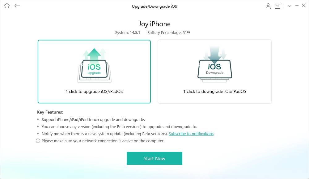 Select 1 Click to Upgrade iOS/iPadOS