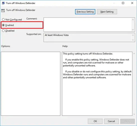 Click on the Enable Option