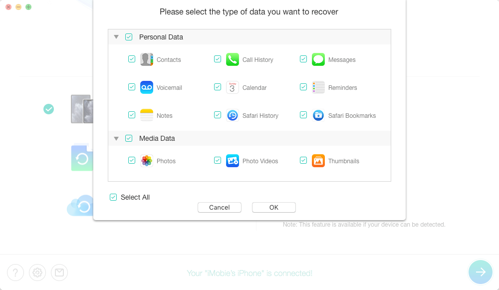 Choose Data Category to Scan from iOS Device